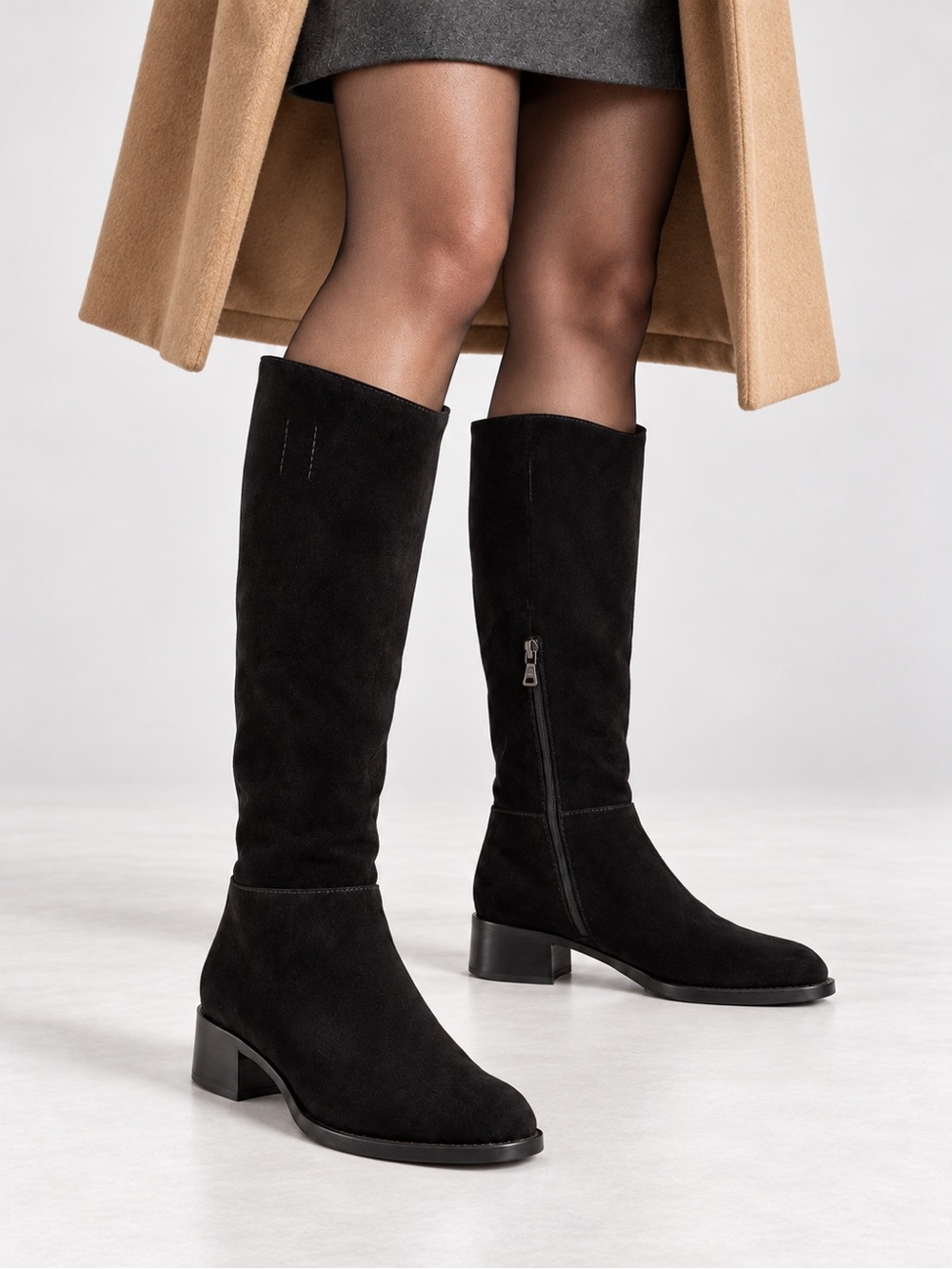 PRADA Black Suede Knee High Tall Riding Boots EU 38